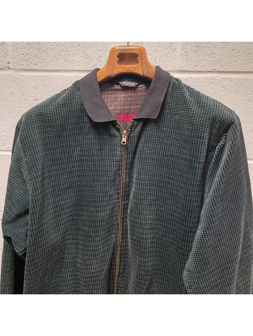 Schroff corduroy jacket features a distinctive green checkered pattern 25x34